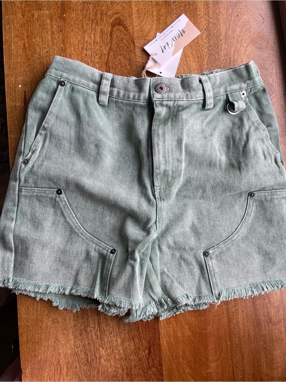 Very J Green Denim Utility Shorts Size Small NWT